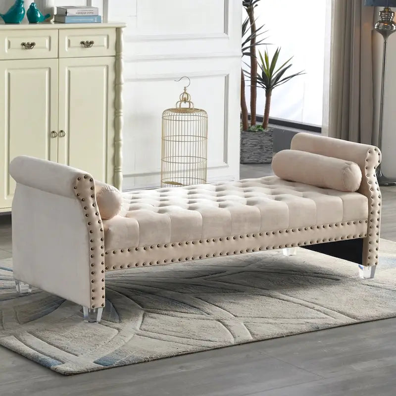 Banc rembourré en velours capitonné surdimensionné avec accoudoirs arrondis de 71 pouces