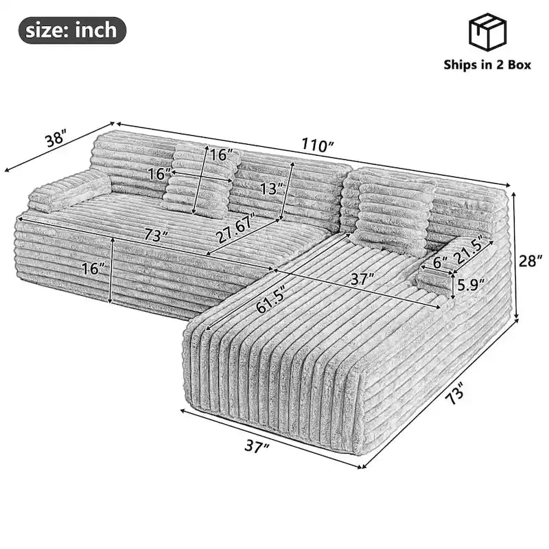 Canapé d'angle modulable Cloud, Canapé moderne rembourré avec 2 coussins, Canapé modulable à composer, Canapé d'angle modulable en L