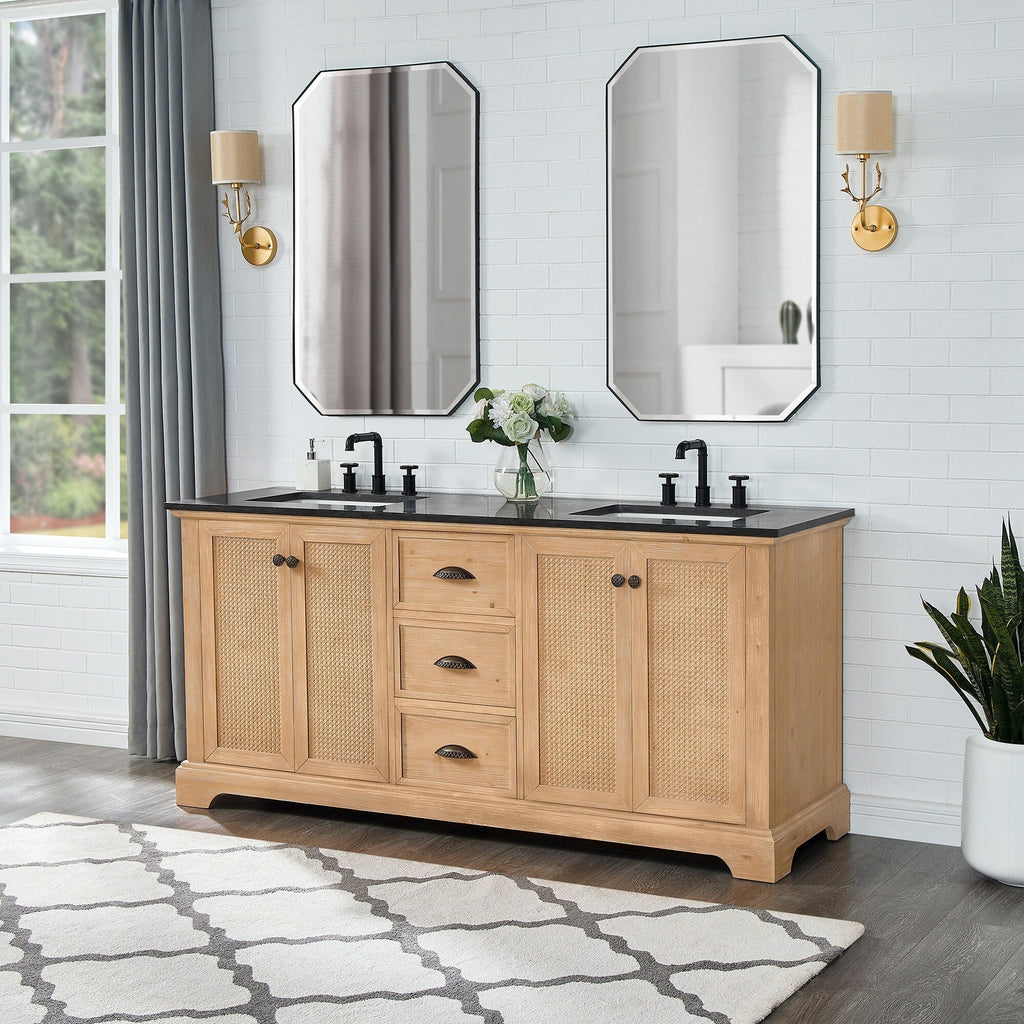 Meuble sous-vasque Hervas avec plateau en marbre naturel, sans miroir