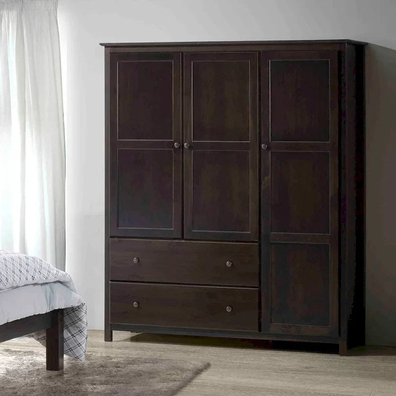 Grain Wood Furniture Armoire Shaker en bois à 3 portes - 60x72x22