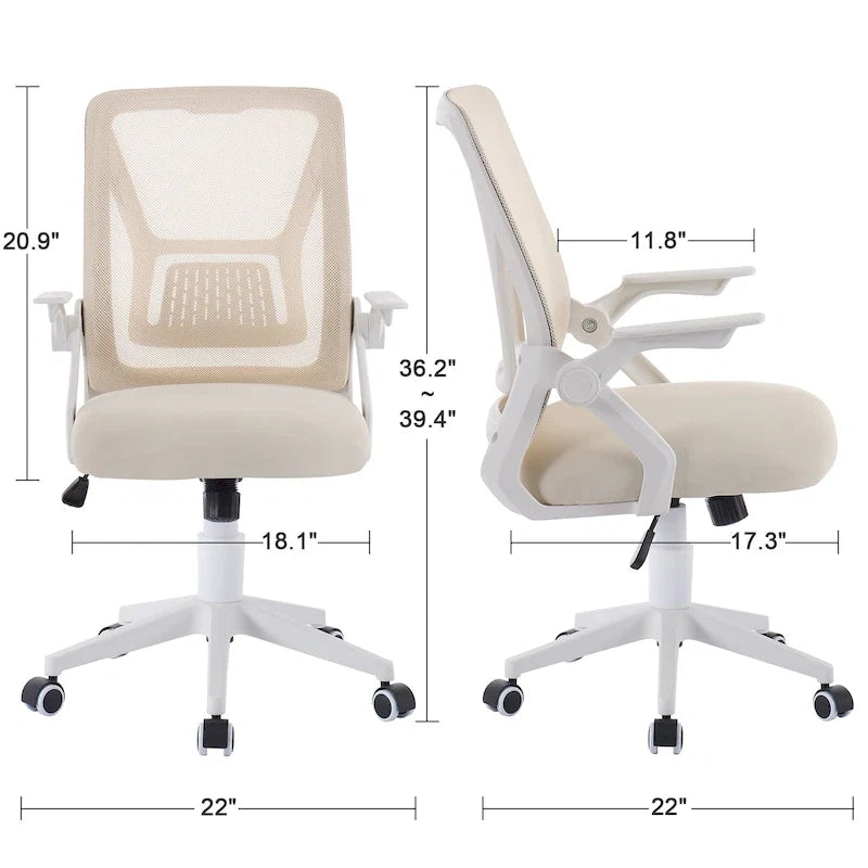 Javlergo Chaise de Bureau Dossier Mi-Hauteur Pivotante avec Support Lombaire, Fauteuil de Bureau Ergonomique en Maille avec Accoudoirs