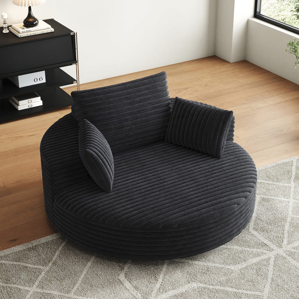 Fauteuil pivotant simple en velours côtelé et chenille avec rembourrage en mousse