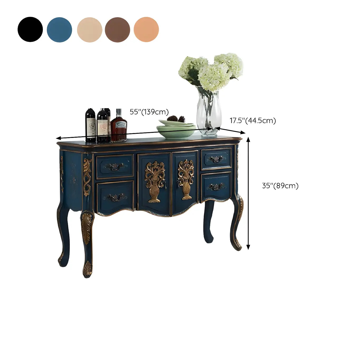 Console de rangement en bois de café avec tiroirs