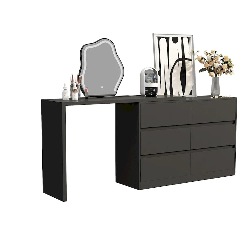 Commode pivotante 32,7H et bureau coiffeuse 6 tiroirs Blanc/Noir