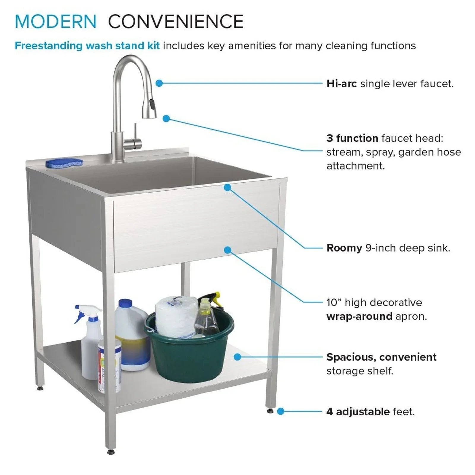 Évier de buanderie et support de lavage en acier inoxydable de 24 po L x 22 po P x 35 po H