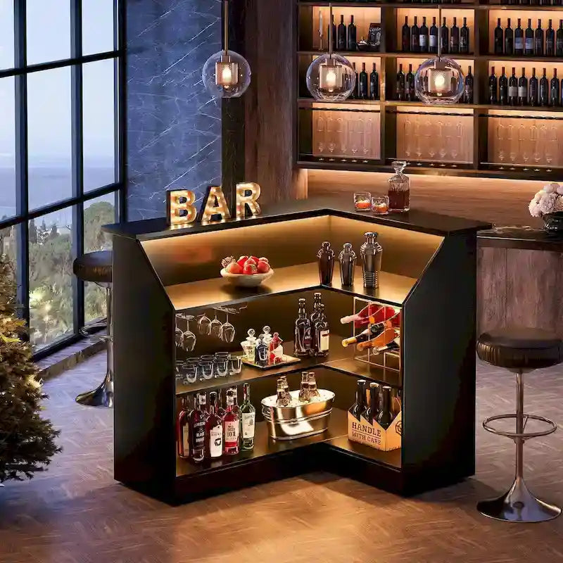 Meuble de bar d'angle avec porte-verres pour pub à domicile