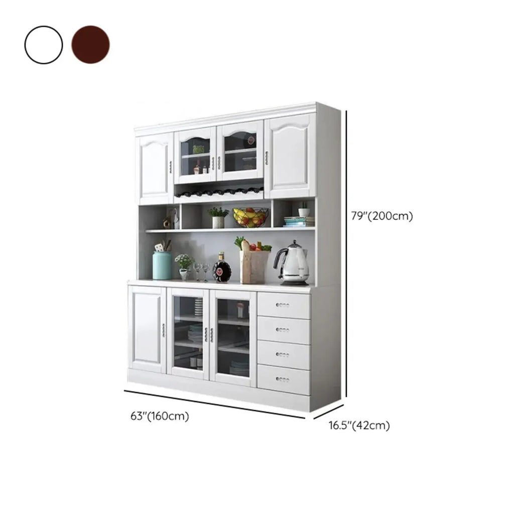 Buffet de cuisine en bois blanc avec casier à vin intégré