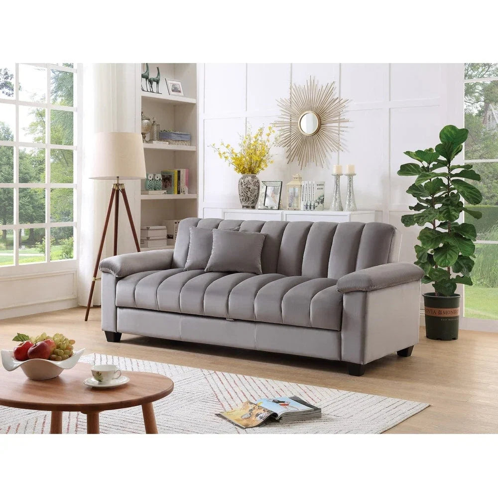 Canapé convertible de salon en tissu matelassé avec dossier cannelé