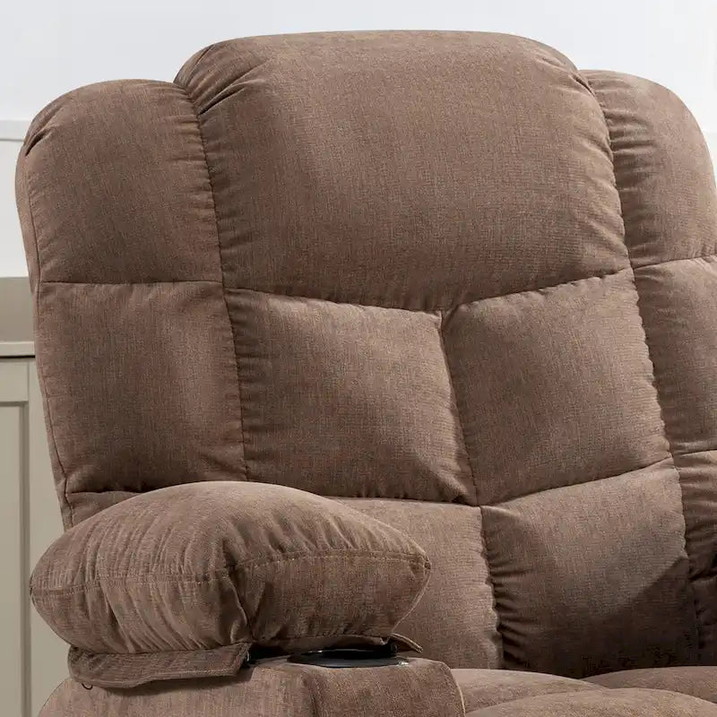 Fauteuil inclinable gris surdimensionné avec fonctions de chauffage et de massage, inclinaison à 150°, bascule à 30°, port USB pour la recharge et 2 porte-gobelets