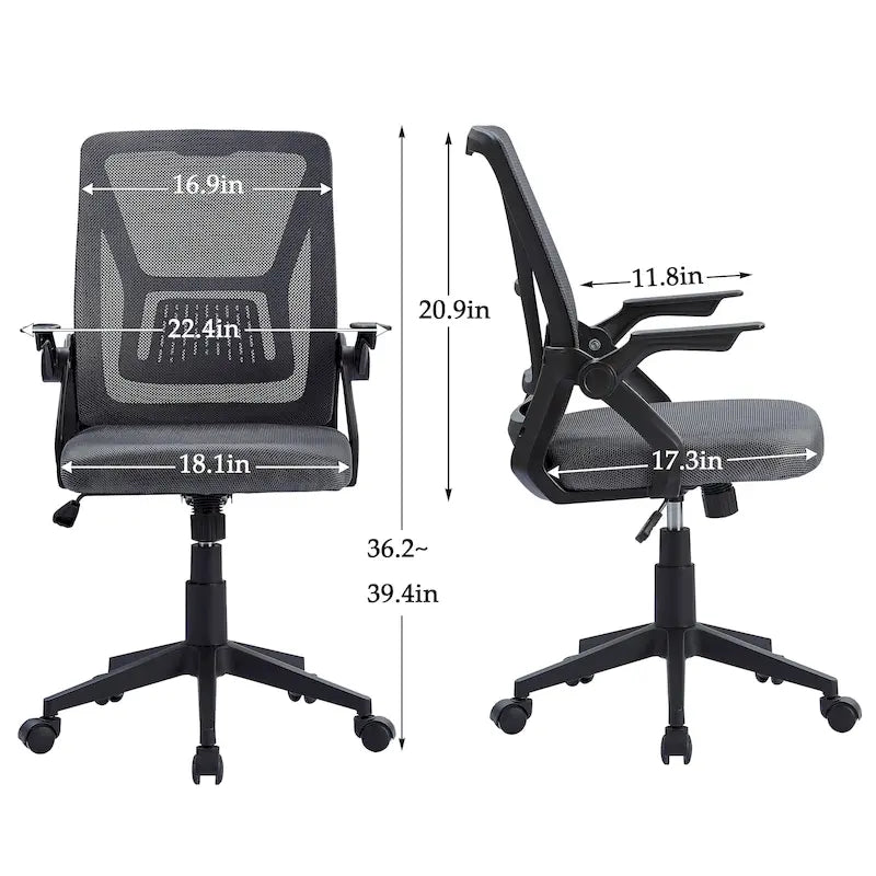 Javlergo Chaise de Bureau Dossier Mi-Hauteur Pivotante avec Support Lombaire, Fauteuil de Bureau Ergonomique en Maille avec Accoudoirs