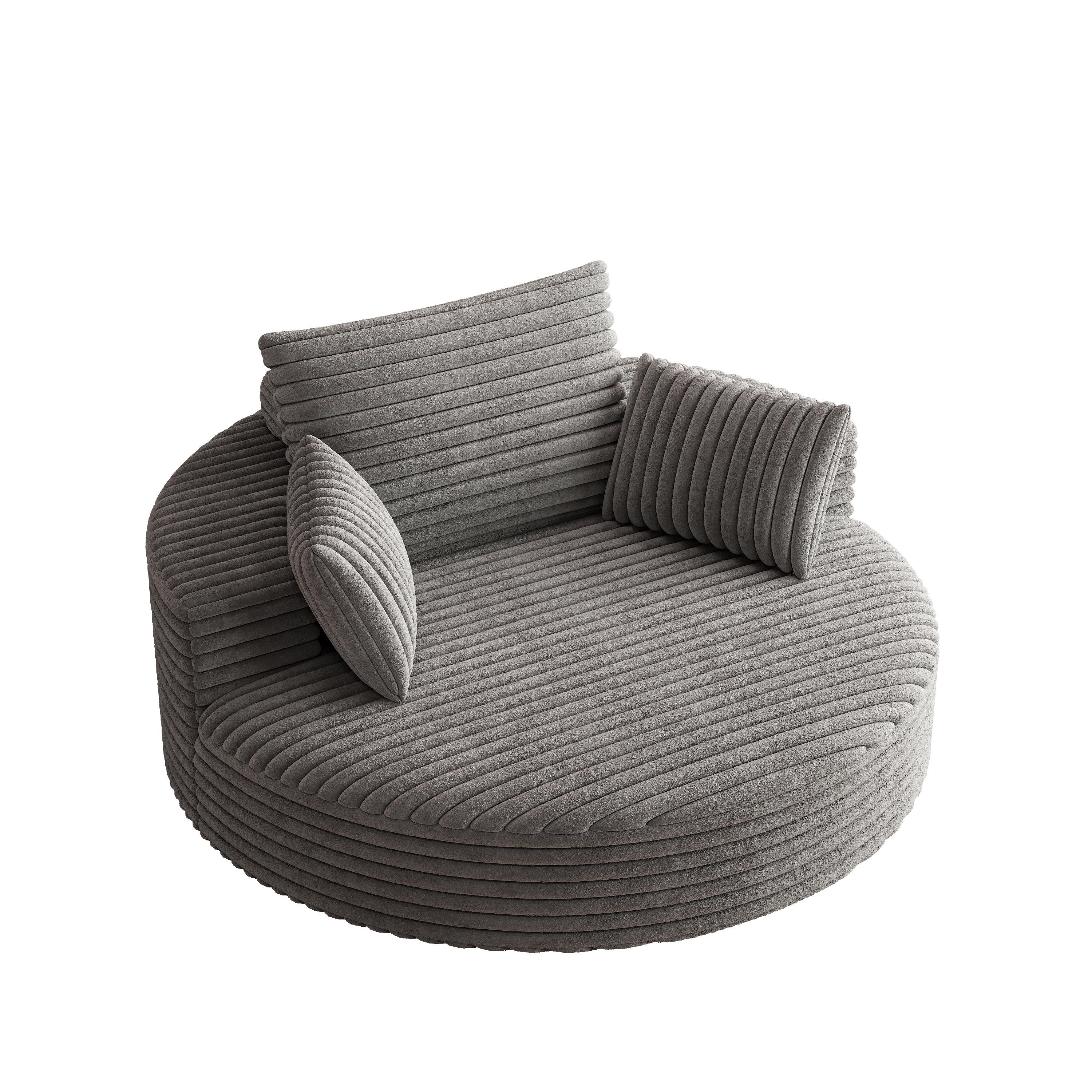 Fauteuil pivotant simple en velours côtelé et chenille avec rembourrage en mousse