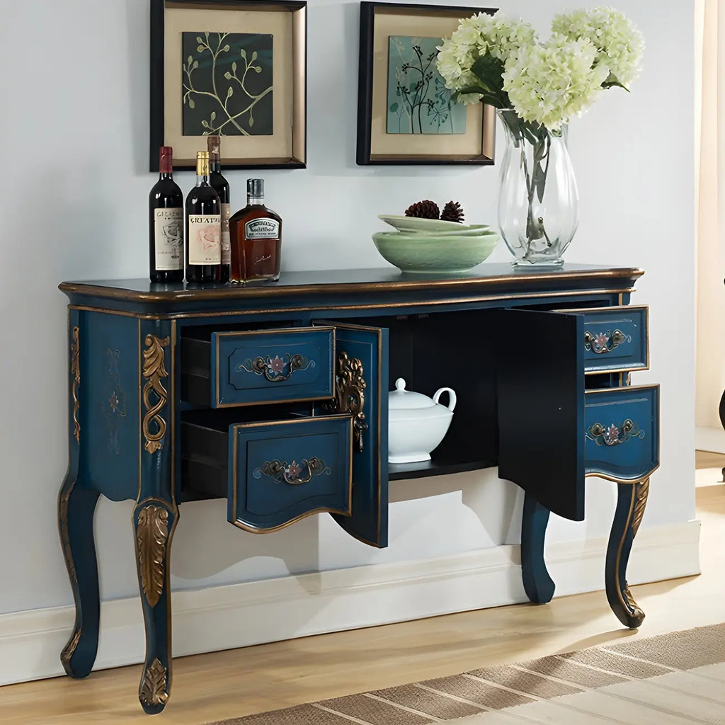 Console de rangement en bois de café avec tiroirs