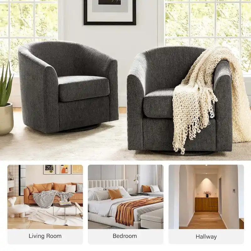 Fauteuil Cuenca moderne en tissu avec piètement pivotant