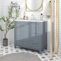 Meuble-lavabo de 36 pouces avec chargement USB, évier en résine, cadre en bois massif, 3 tiroirs de rangement