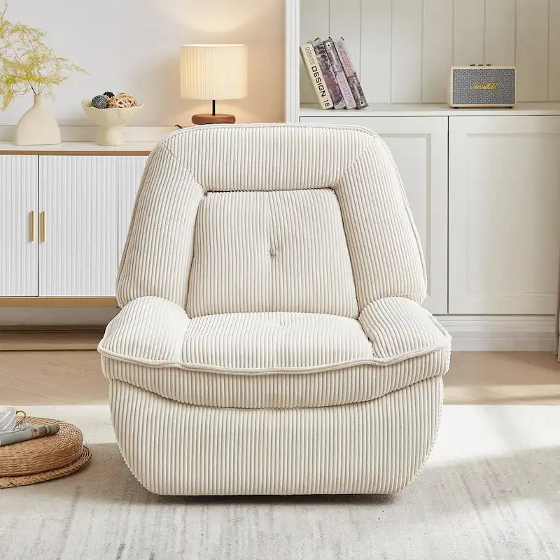 Fauteuil inclinable pivotant et coulissant en velours côtelé avec repose-pieds pour salon