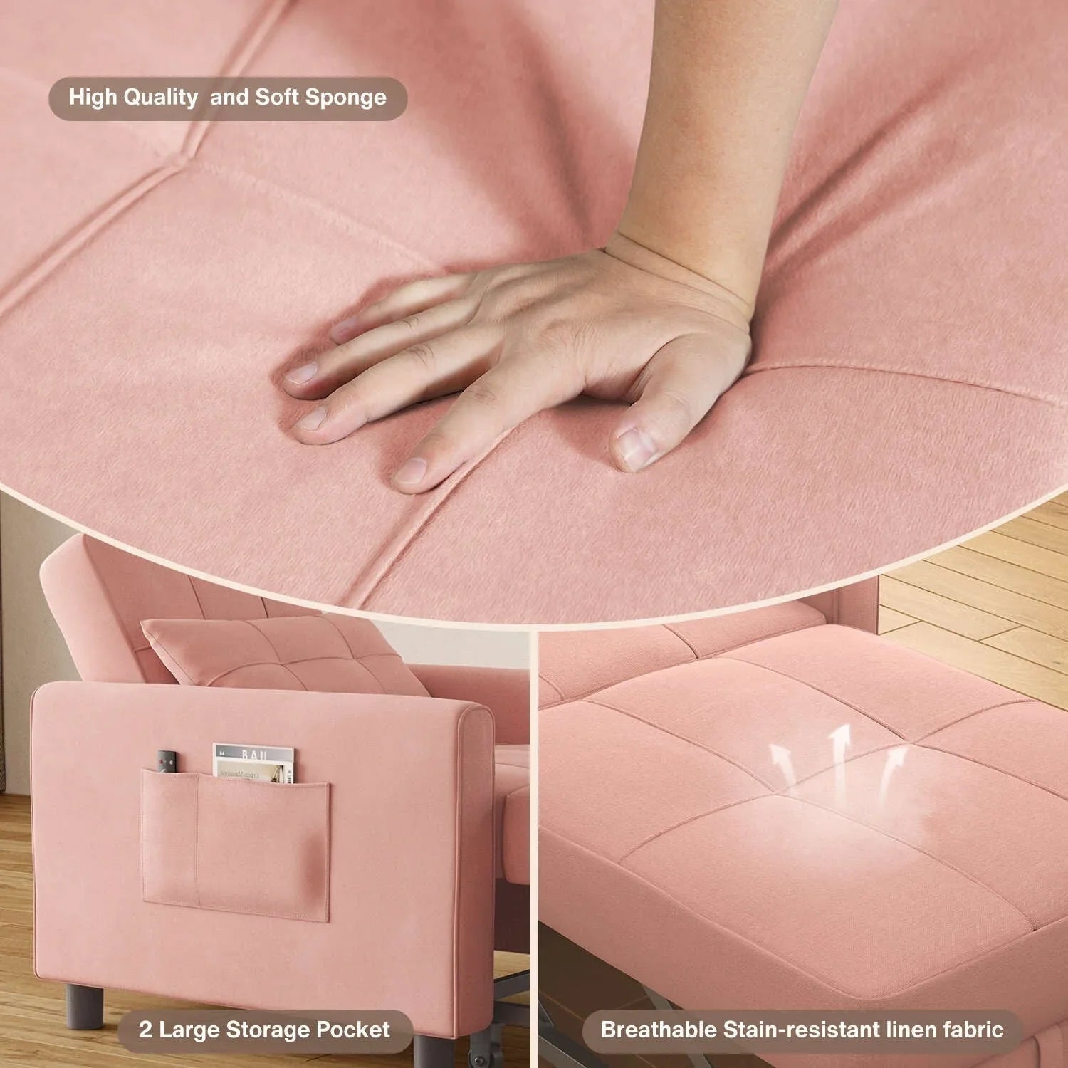 Canapé-lit convertible 3-en-1, Canapé-chaise dépliable, Lit pliant convertible pour salon