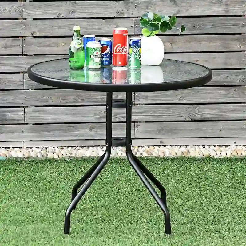 Table ronde de jardin Costway 32 avec plateau en verre trempé