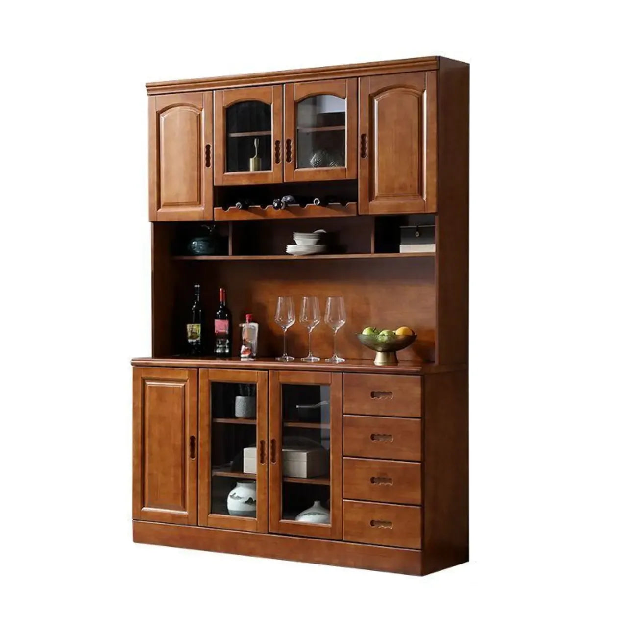 Buffet de cuisine en bois blanc avec casier à vin intégré