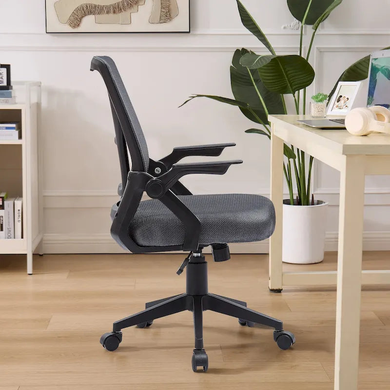 Javlergo Chaise de Bureau Dossier Mi-Hauteur Pivotante avec Support Lombaire, Fauteuil de Bureau Ergonomique en Maille avec Accoudoirs