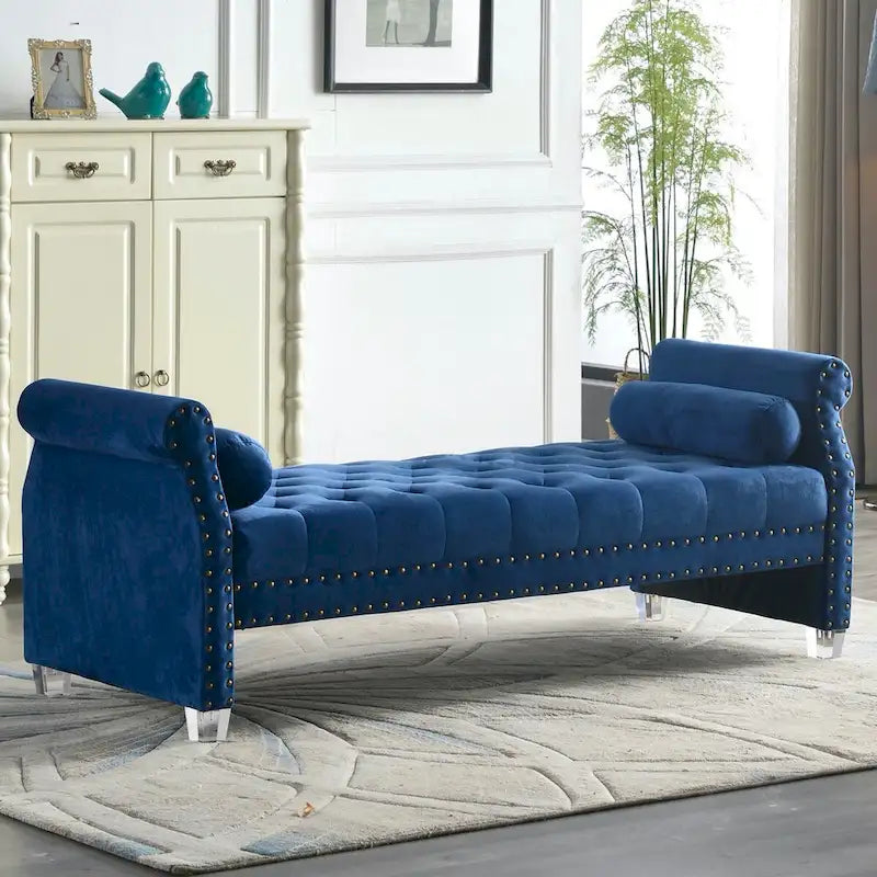 Banc rembourré en velours capitonné surdimensionné avec accoudoirs arrondis de 71 pouces
