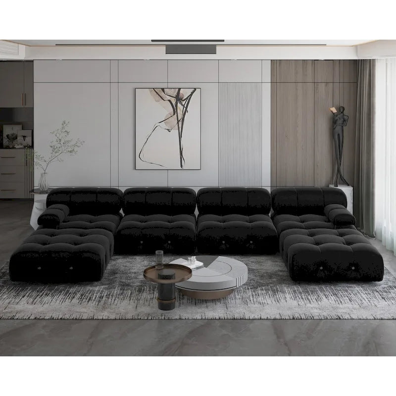 Canapé d'angle modulable noir en velours