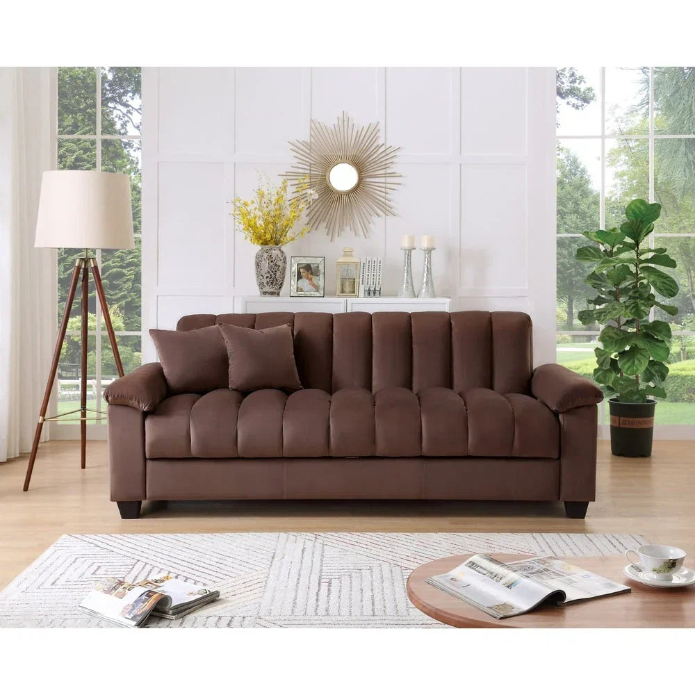 Canapé convertible de salon en tissu matelassé avec dossier cannelé