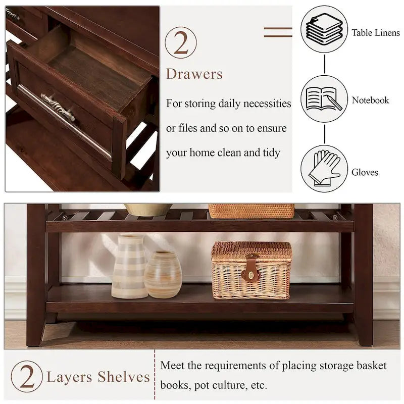 Table console de 42 po avec tiroirs et étagères à niveaux