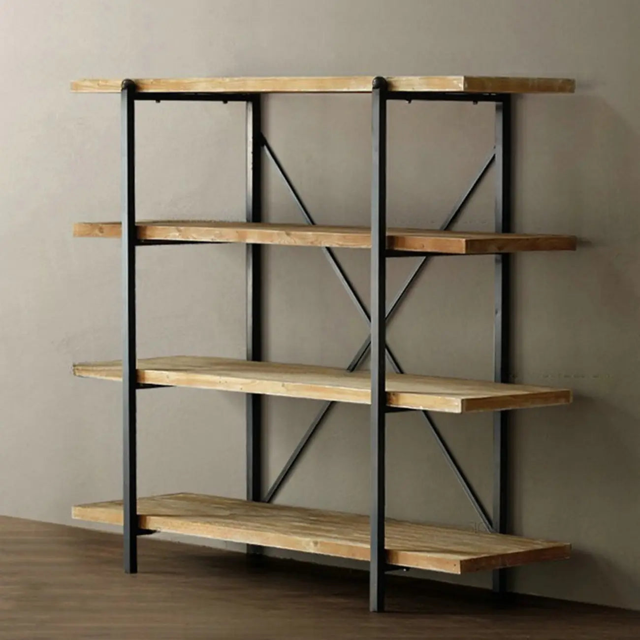 Étagère murale industrielle en bois et métal à 4 niveaux