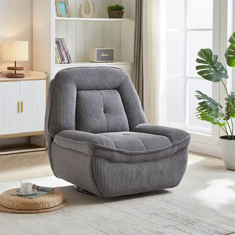 Fauteuil inclinable pivotant et coulissant en velours côtelé avec repose-pieds pour salon