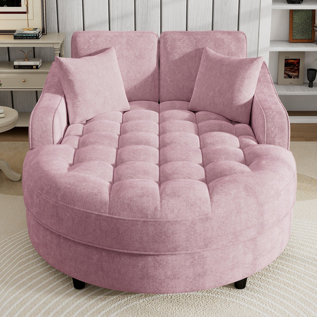 Canapé-lit Chenille avec dossier touffeté et 2 oreillers détachables pour le salon