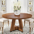 Table à manger ronde de 120 cm pour 4 personnes, table de salle à manger/cuisine/salon en bois style ferme
