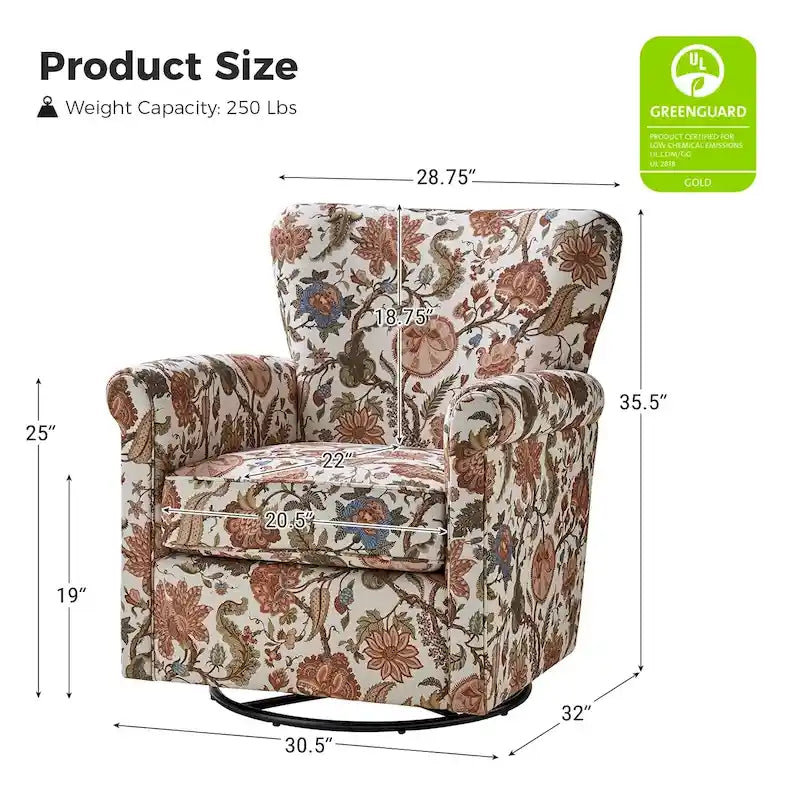 Fauteuil à bascule pivotant Georg en tissu confortable à motif floral avec accoudoirs arrondis par HULALA HOME