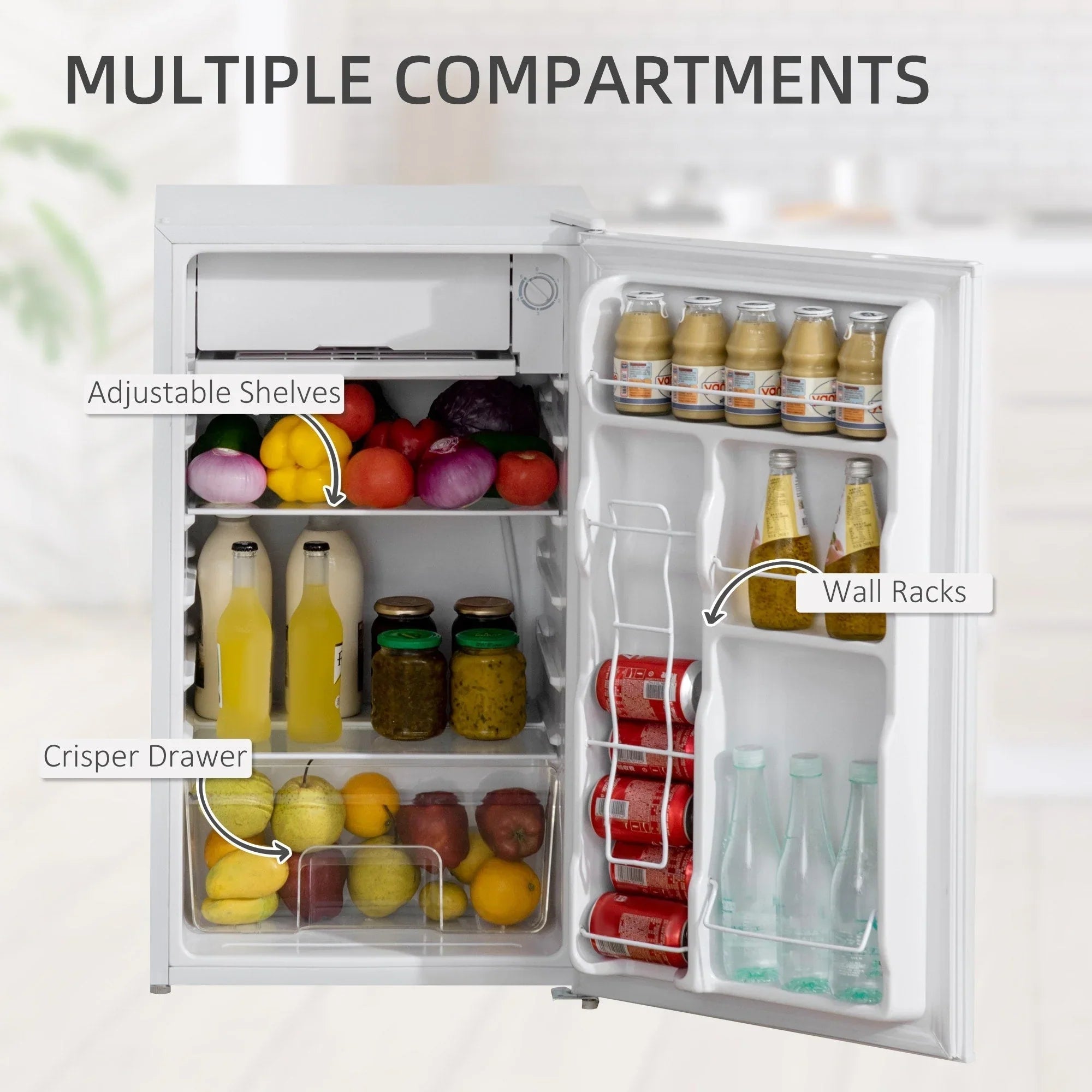 Mini-réfrigérateur de 3,2 pi³ avec congélateur, réfrigérateur compact à porte unique avec thermostat réglable pour chambre à coucher