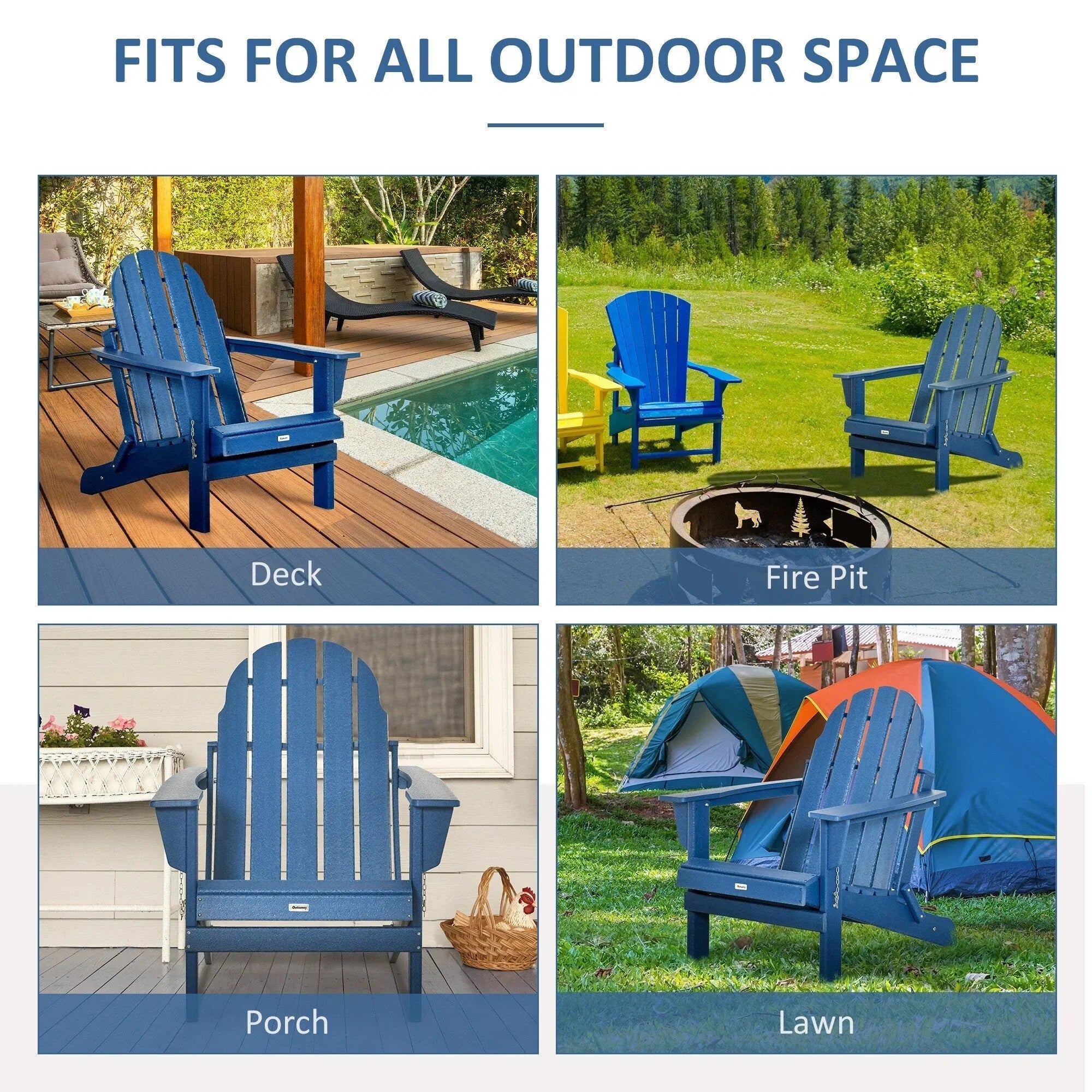 Chaise Adirondack pliante, chaises longues de plage en plastique HDPE toutes saisons pour terrasse et mobilier de jardin