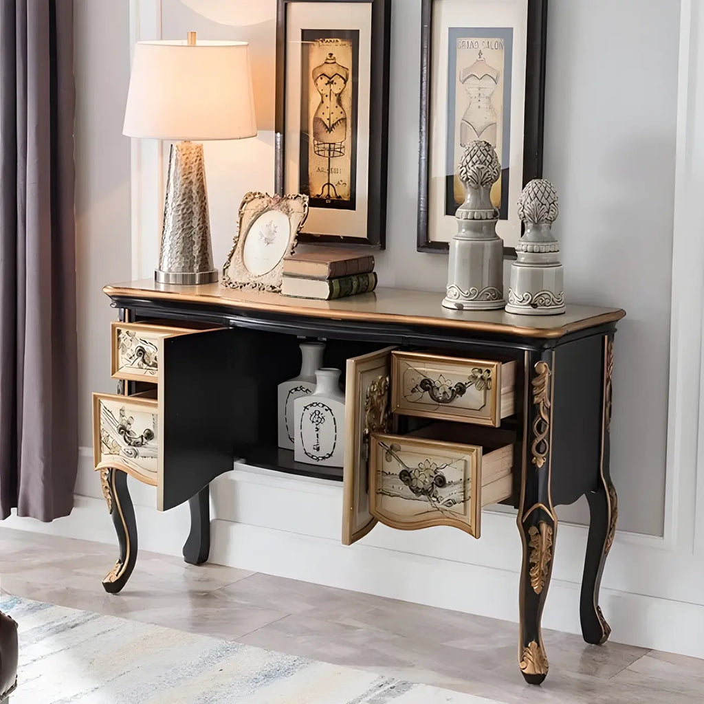 Console de rangement en bois de café avec tiroirs