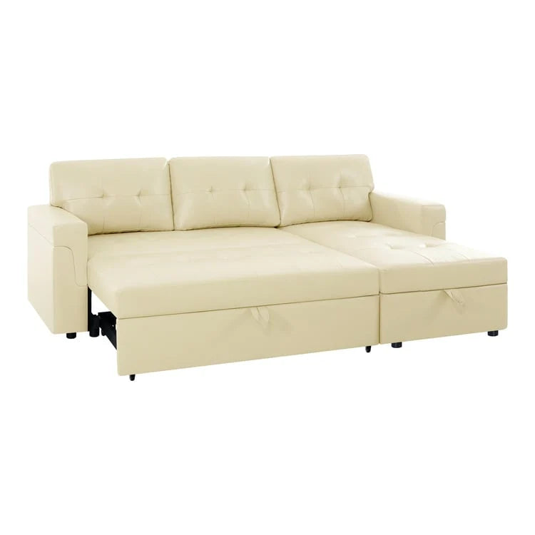 Canapé d'angle réversible convertible avec lit gigogne, méridienne de rangement et pieds durables