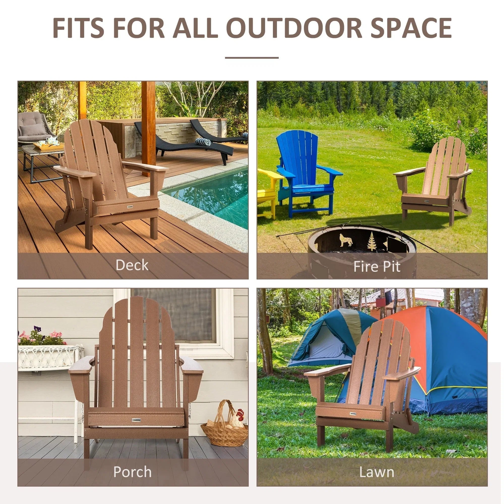 Chaise Adirondack pliante, chaises longues de plage en plastique HDPE toutes saisons pour terrasse et mobilier de jardin