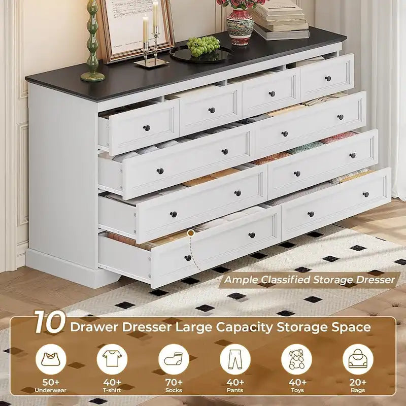 Commode à 10 tiroirs, grande commode à 55 tiroirs en bois et chiffonnier