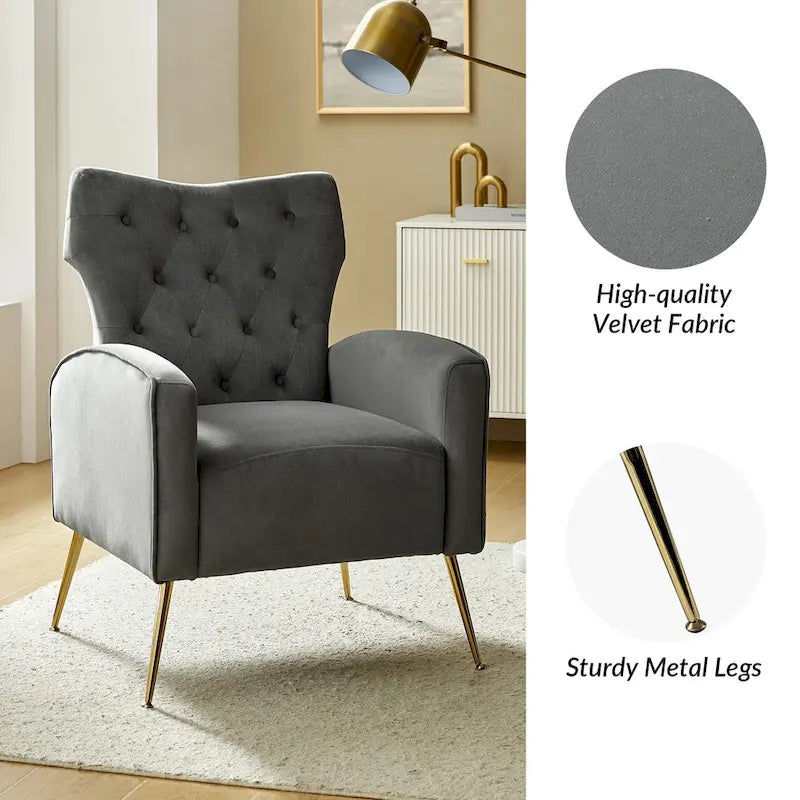 Chaise touffetée Abadiana avec accent et piètement en métal