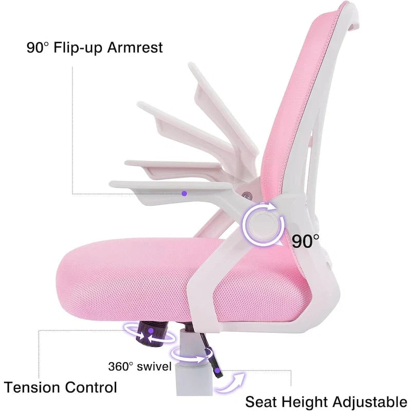 Javlergo Chaise de Bureau Dossier Mi-Hauteur Pivotante avec Support Lombaire, Fauteuil de Bureau Ergonomique en Maille avec Accoudoirs
