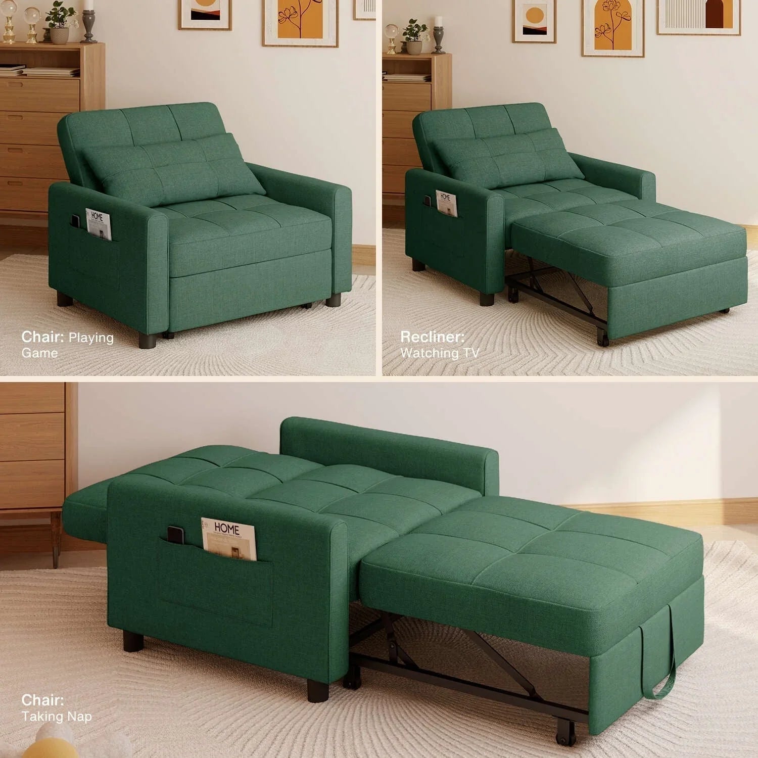 Canapé-lit convertible 3-en-1, Canapé-chaise dépliable, Lit pliant convertible pour salon