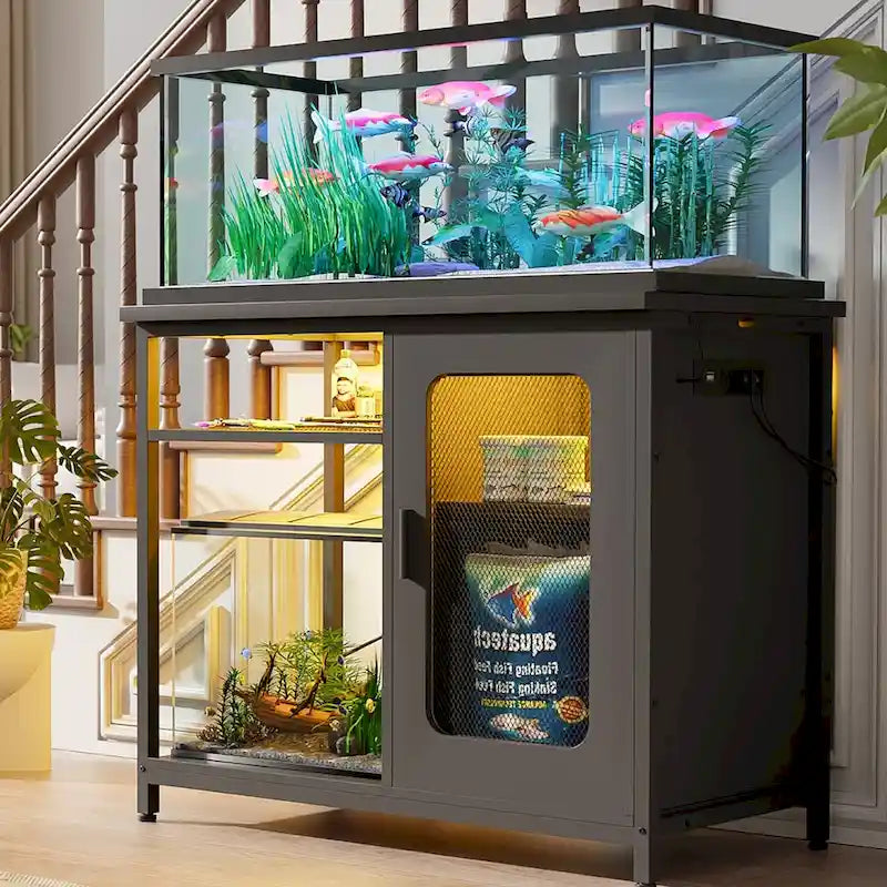 Meuble pour aquarium de 75 à 110 litres avec prises de courant et éclairage LED