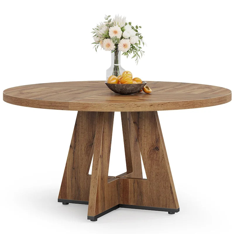 Table à manger ronde de 120 cm pour 4 personnes, table de salle à manger/cuisine/salon en bois style ferme
