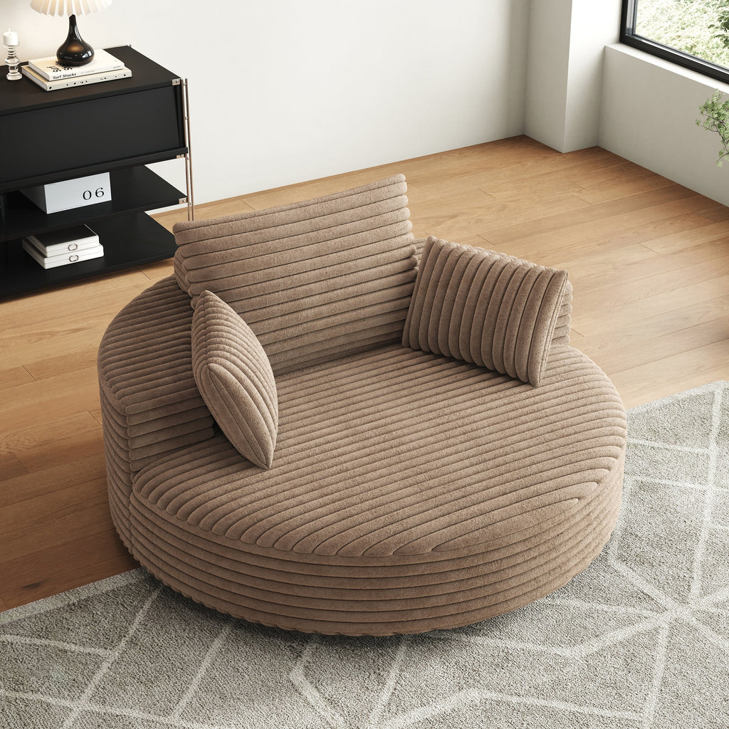 Fauteuil pivotant simple en velours côtelé et chenille avec rembourrage en mousse