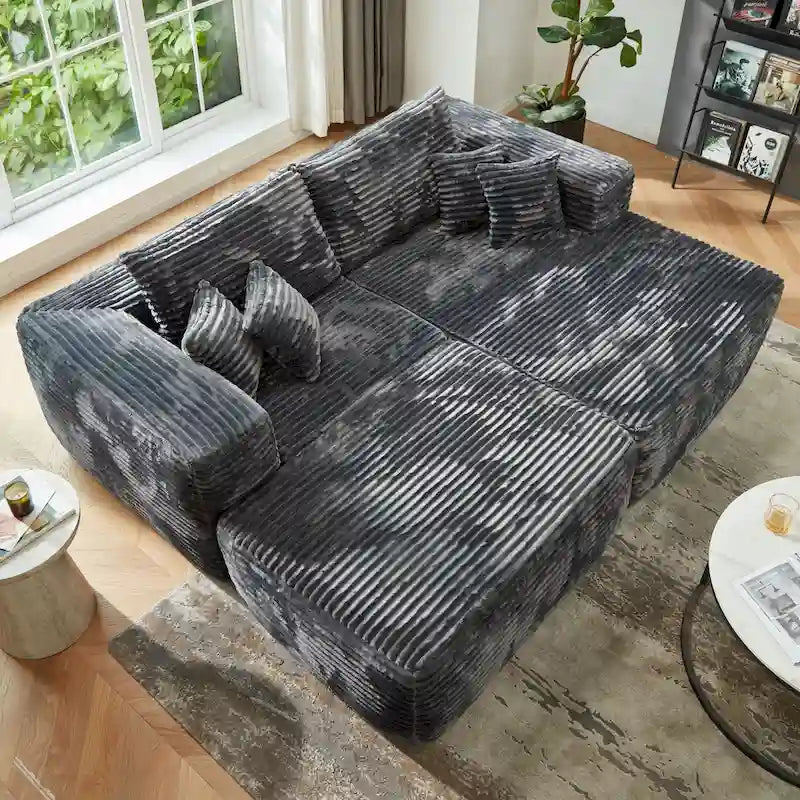 HOOOWOOO Canapé d'angle moderne en peluche avec pouf amovible