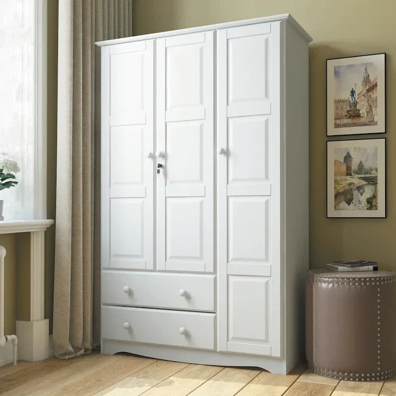 Armoire 3 portes - Blanc/Moka/Java - Bois massif