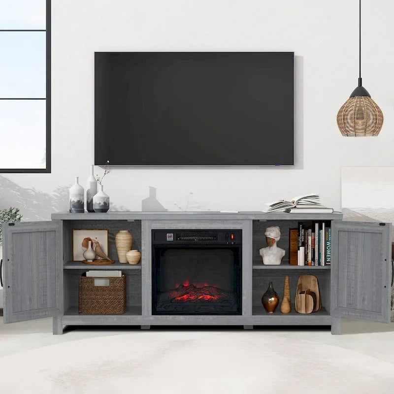 Meuble TV de ferme avec cheminée électrique de 58 po, console pour téléviseurs jusqu'à 65 po