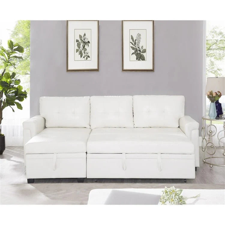 Canapé d'angle réversible convertible avec lit gigogne, méridienne de rangement et pieds durables