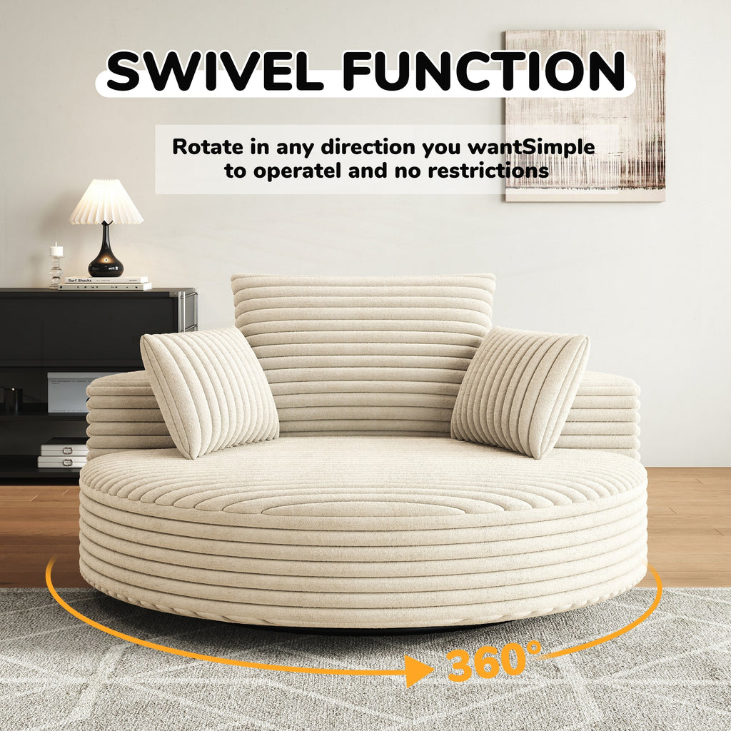 Fauteuil pivotant simple en velours côtelé et chenille avec rembourrage en mousse
