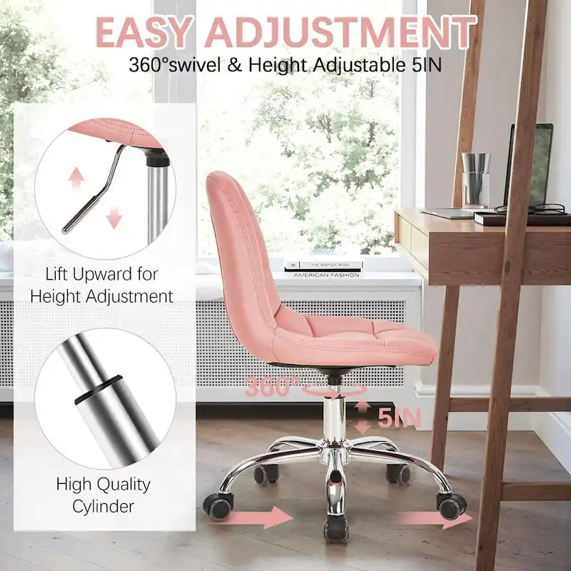 Chaise de bureau à domicile sans accoudoirs Javlergo, chaise de bureau d'ordinateur réglable en hauteur avec roulettes